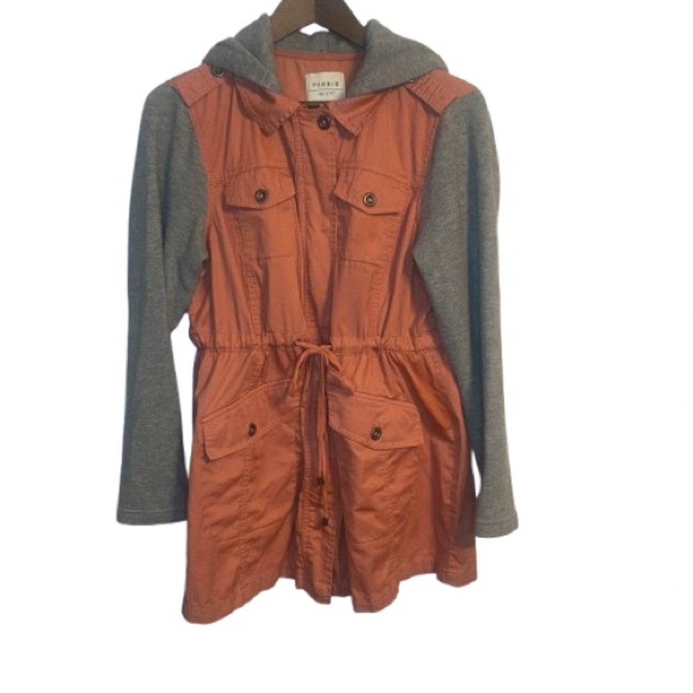 Torrid Women's Orange and Gray Hooded Utility Outdoors Jacket